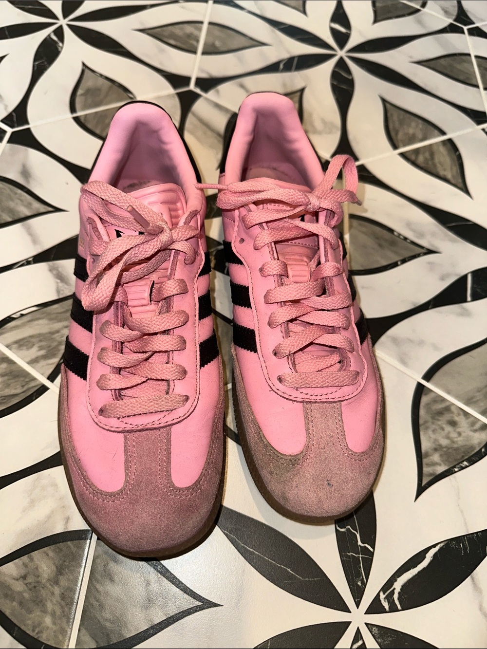 adidas Kids Pink Sneakers with Black Stripes